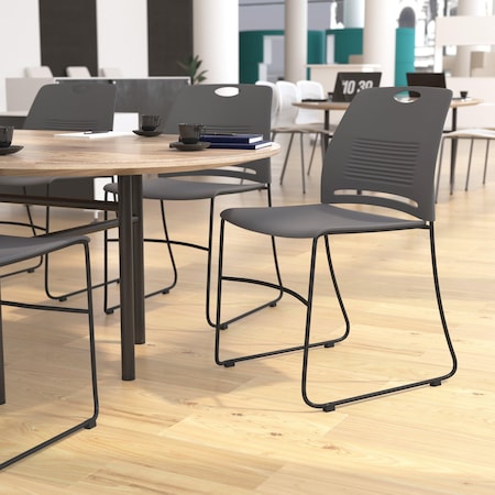 Flash Furniture Gray Plastic Stack Chair with Steel Sled Base RUT-NC499A-GY-GG